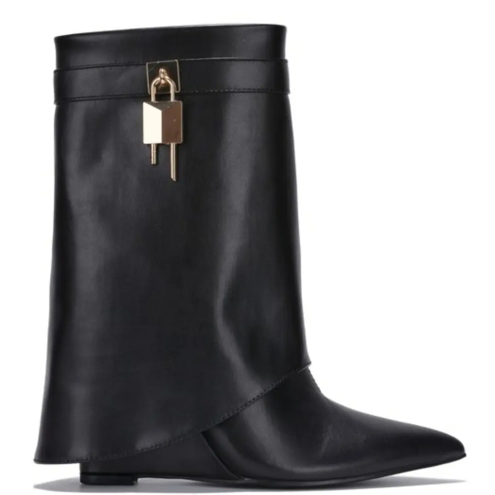 Faux Leather Lock Boots
